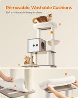 Feandrea Cat Tree with Litter Box Enclosure, 2-in-1 Modern Cat Tower, 72.8-Inch Tall Cat Condo with Scratching Posts, Perch, Caves, Basket, Washable Cushions, Heather Greige UPCT116G01 Feandrea