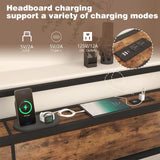Curotunk Retro LED King Size Headboard with Storage and USB Charging Curotunk
