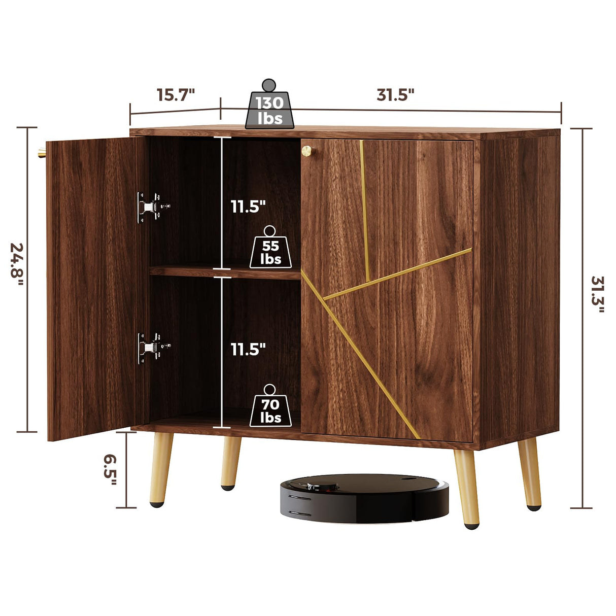 Vrullu Storage Cabinet, Free Standing Buffet Cabinet, Morden Sideboard and Buffet Storage, Wood Accent Cabinet for Living Room, Hallway, Entryway (1, Brown) Vrullu