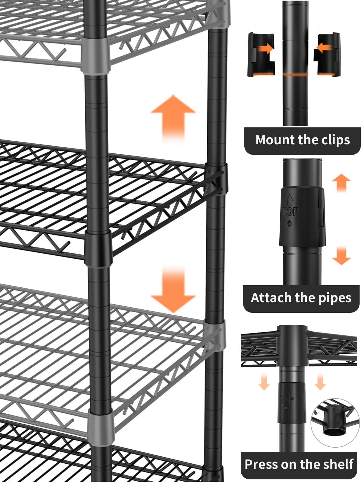 Golpart 4 Tier Heavy Duty Shelves Adjustable Storage Shelf Organizer Metal Garage Wire Shelving Unit Pantry 18" D x 36" W x 59" H,Black Golpart