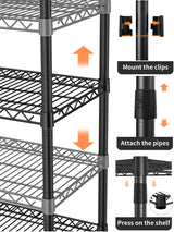 Golpart 4 Tier Heavy Duty Shelves Adjustable Storage Shelf Organizer Metal Garage Wire Shelving Unit Pantry 18" D x 36" W x 59" H,Black Golpart