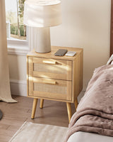 Masupu Rattan Night Stand,Modern nightstand Boho Bedside Table with 2 Drawer,Small End Side Table for Bedroom,Living Room,Office,Natural Masupu