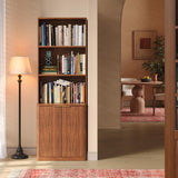 Hootata 71" Walnut Bookcase with Doors, 5 Tier Fluted Tall Bookshelf with Storage, Librero with Cabinet for Home Office, Living Room,or Bedroom Hootata