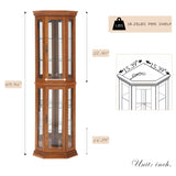 Eyisean Lighted Corner Curio Cabinet 70" Glass Display Cage with 6 Tempered Adjustable Shelves, Freestanding Home Bar Cabinet with Door, Rack for Liquor Storage and Living Room (Oak) Eyisean