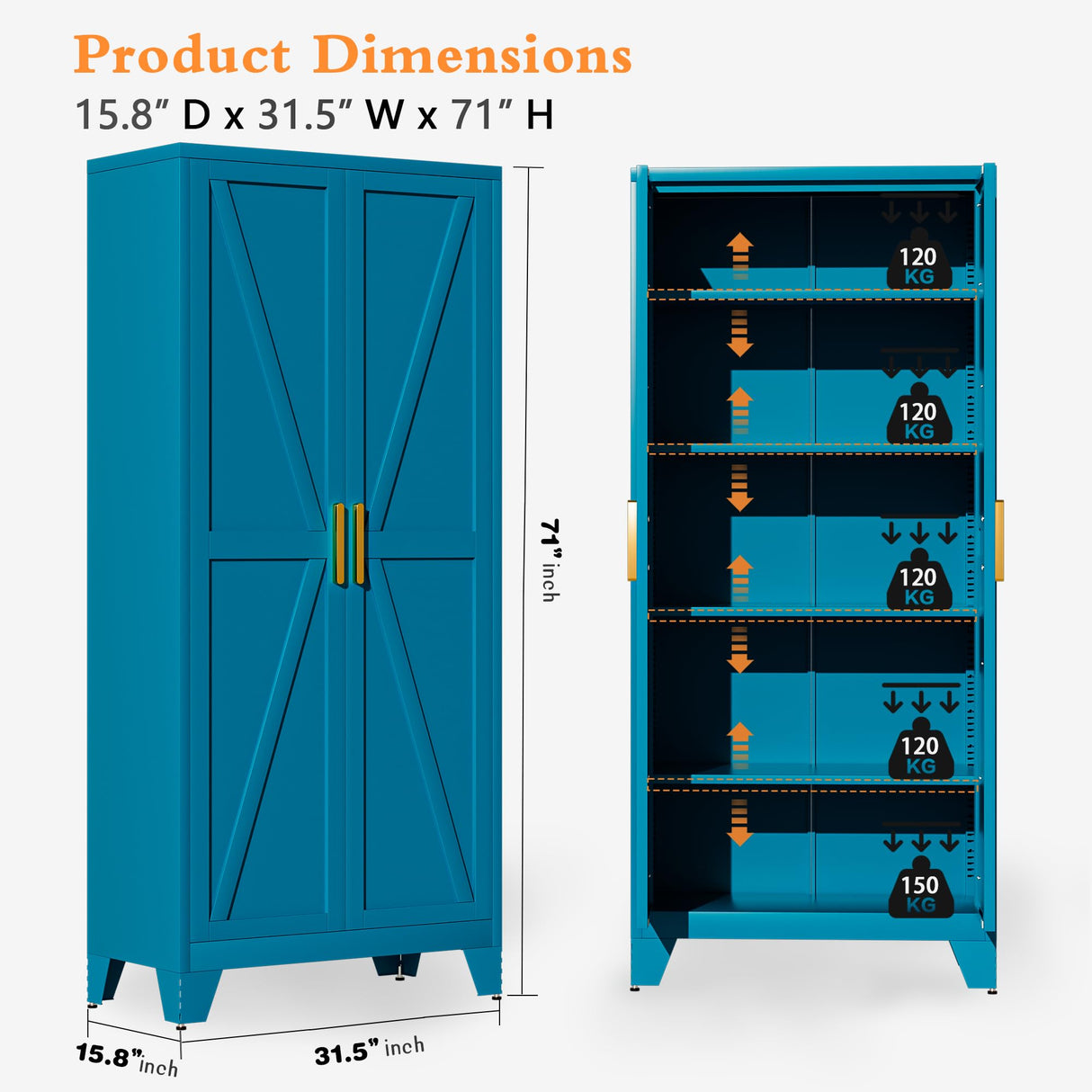 Boegica 71" Tall Metal Farmhouse Kitchen Pantry,Barn Doors Pantry Cabinet with Adjustable Shelves,Farmhouse Storage Cabinet,Modern Cupboard for Kitchen,Dining Room,Living Room,Bathroom,Blue Boegica