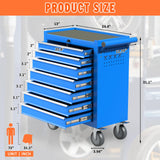 Cemostey 7 Drawers Tool Chest with Wheels, Metal Rolling Tool Box with Drawers, Large Capacity Tool Storage Cabinet with Keyed Locking, Tool Organizer Box for Garage, Workshop, Warehouse- Blue Cemostey