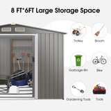 Goplus Outdoor Storage Shed, 8.5’ x 6.8’ x 6’ Weather-Resistant Utility Tool Organizer w/Foundation, 4 Louvers, Double Doors & Ramp, Galvanized Steel Tool Shed for Garden, Lawn, Yard Goplus