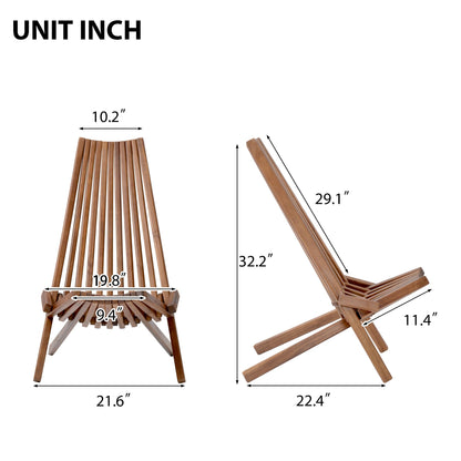 Knocbel Folding Chair, Wooden Low Profile Lounge Chair, Outdoor Patio for Solid Acacia Wood Porch Deck Lawn Garden Adirondark Chairs, Fully Assembled, 21.6" W x 30" D x 32.2" H