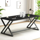 LVB 70.8" Black Computer Desk, Large Industrial Pc Study Home Office Desk, Long Modern Wood Gaming Work Writing Desk for 2 Person, Farmhouse Double Workstation Executive Desk with Storage in Bedroom LVB