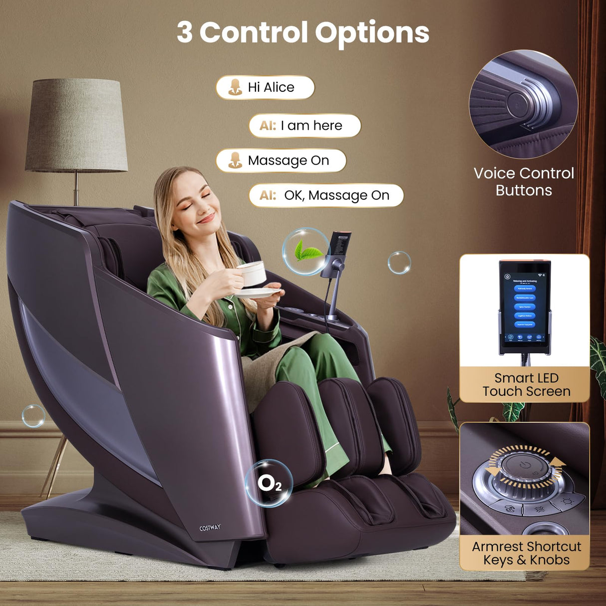 COSTWAY 4D Flexible Track Massage Chair, Full Body Zero Gravity Massage Recliner w/Airbags, Waist Heater, Electric Calf Frame, Auto Body Scan, Wireless Charging Station, Thai Stretching (Gray) COSTWAY
