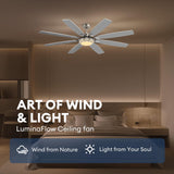 SNZ 72 Inch Large Ceiling Fans with Lights and Remote, Nickel Ceiling Fan with Quiet Reversible DC Motor, 3 CCT Dimmable LED, Modern 8 Blades Fan for Living Room, Patio, Indoor and Outdoor SNZ