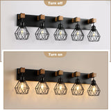 Farmhouse Bathroom Vanity Light Fixtures, 5-Light Wood Bathroom Light Fixtures Over Mirror, Rustic Sconces Wall Lighting with Elegant Metal Lampshade for Living Room, Bedroom, Hallway… maesta