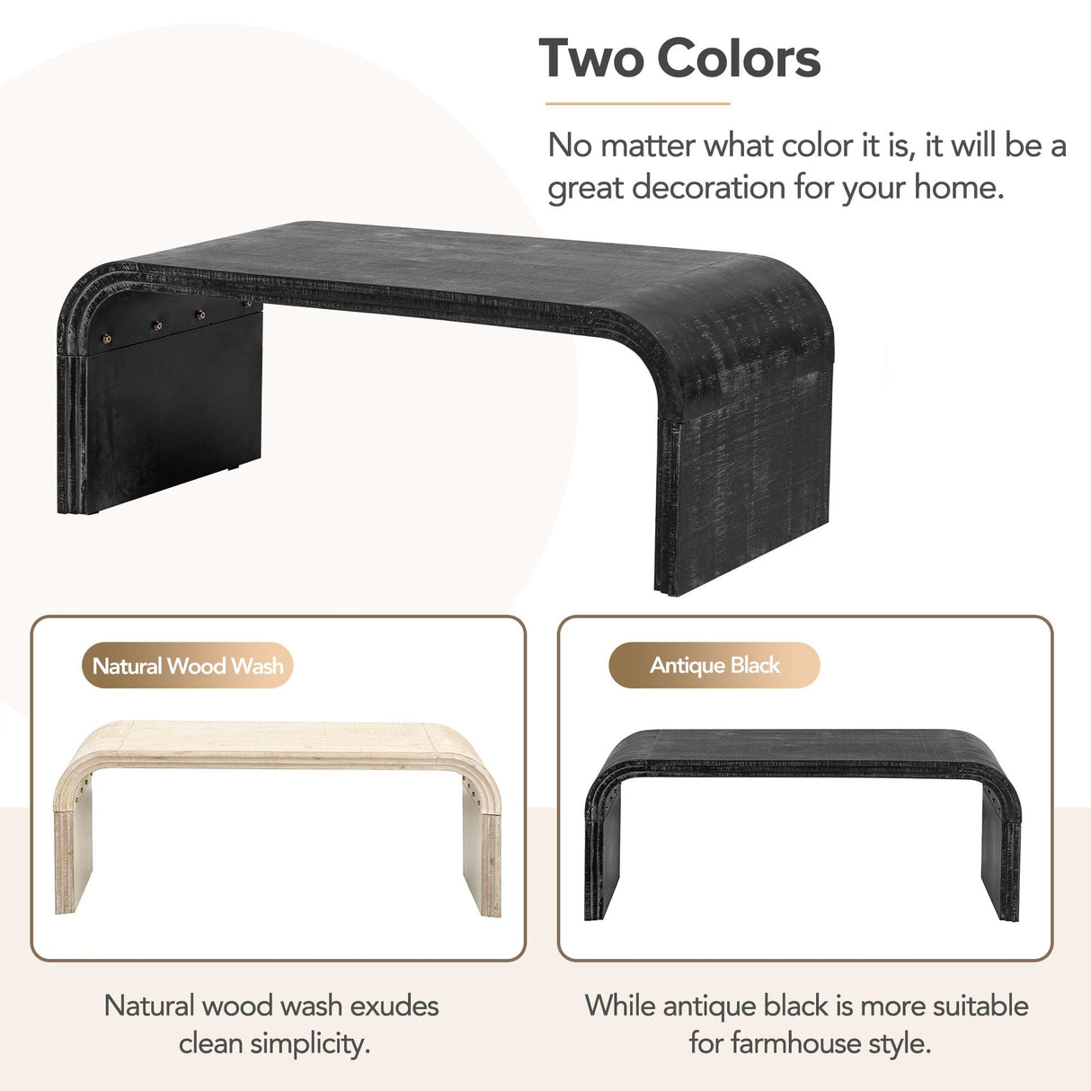 Bellemave Modern Coffee Table with Curved Art Deco Design Center Sofa Table Minimalist Cocktail Wooden Table for Living Room, Antique Black Bellemave