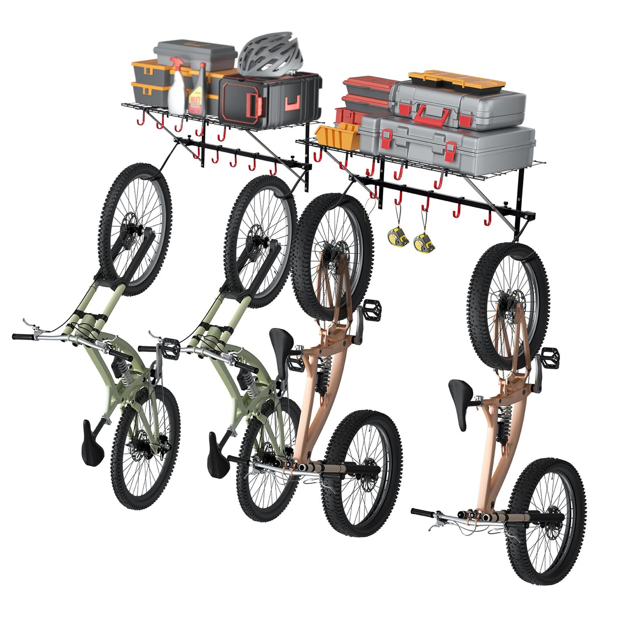 VEVOR Bike Storage Rack, 4 Bike Racks, Wall Mount Bike Storage Hanger with 2 Shelves, Home and Garage Organizer, Customizable for Various Bike Sizes, Adjustable Holder, Holds Up to 500 lbs, 63-inch VEVOR