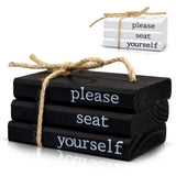 Farmhouse Bathroom Decor - Funny Rustic Wooden Mini Books for Your Restroom Shelf - The Perfect Small Decorative Accent for The Guest Bathroom - Black KIBAGA