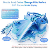 ZIRO Color Change Filament, Matte Multi Colors 3D Printer Filament, Faster Color Change by Length PLA, Dimensional Accuracy +/-0.03mm, 1KG/ 2.2lbs Spool, Fit Most FDM 3D Printer, Glacier ZIRO