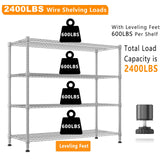 Himimi 72" H Storage Shelves 4 Tier Metal Shelving Adjustable Wire Shelf with Wheels, Heavy Duty Shelving for Garage Kitchen Pantry Bathroom Laundry,18" D*48" W*72" H, Silver Himimi