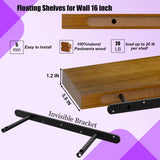 IAE Walnut Floating Wall Shelves 16 inch, Bathroom Shelves Wall Mounted,Invisible Shelf Floating Kitchen Shelves,Wooden Wall Shelving with Brackets for Living Room Wall Mounted,Easy Install,Set of 2 IAE