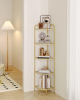 Hzuaneri Corner Shelf Stand, Glass Bookshelf Bookcase, Bathroom Organizer, Plant Stand, Steel Frame, Tempered Glass, Modern Style for Living Room, Bathroom, Kitchen, 5-Tier Golden CS90200G Hzuaneri