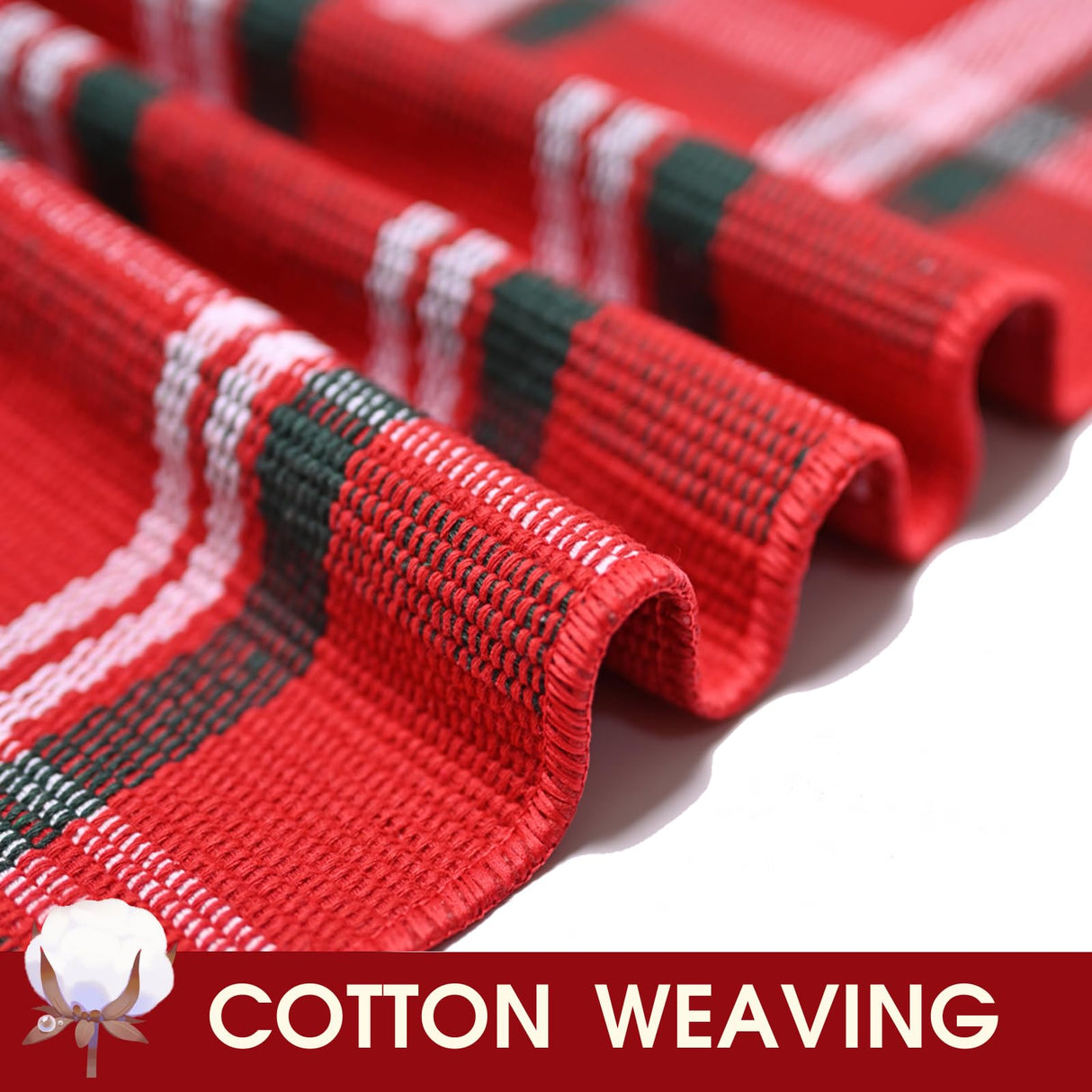 Christmas Red Green White Plaid Rug, 28" x 43" Cotton Hand-Woven Buffalo Check Layered Door Mat for Front Porch, Entryway, Outdoor Holiday Decor, Washable Farmhouse Rug for Home, Patio, Kitchen Homydecor
