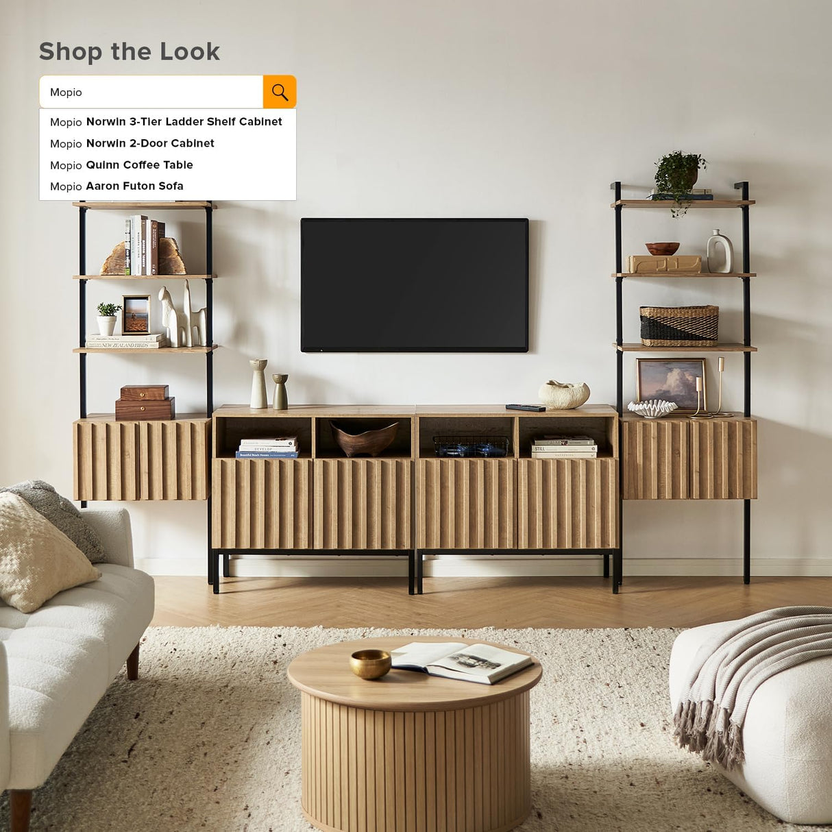 mopio Norwin Ladder Book Shelf, Wall-Mount Storage Rack, Wall Bookshelf, Farmhouse Industrial Bookcase, Narrow Slim Organizer, Steel Frame Display Shelves, Living Room, Bedroom (3-Tier Cabinet Double) mopio