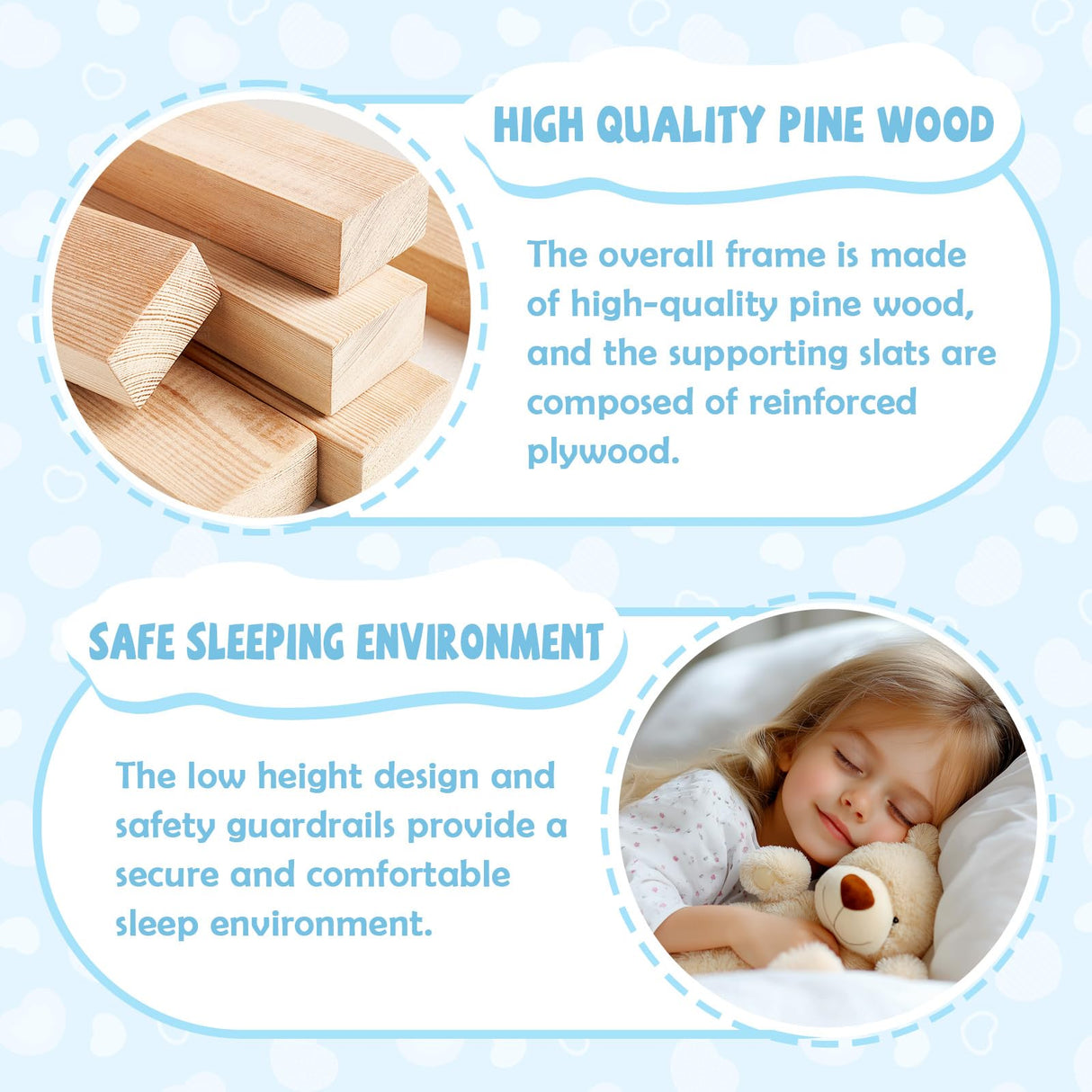A ALFRESCOOL Full Size Montessori Floor Bed with Safety Fence & Convertible Door, Pine Wood Toddler Floor Bed Frame with Support Slats and Full-Length Guardrails for Kids Girls Boys (Natural) A ALFRESCOOL