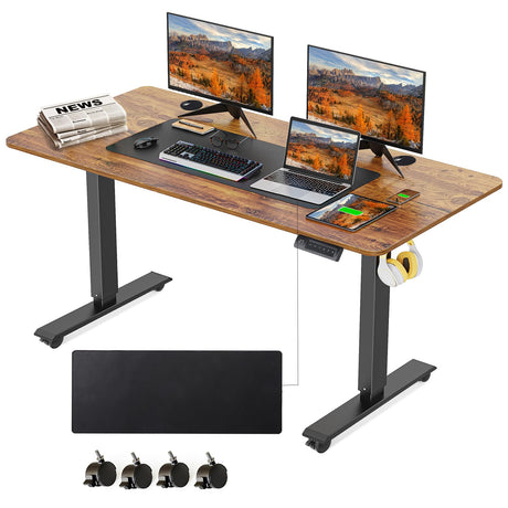 Legooin Electric Standing Desk, 55 x 24 in Adjustable Height Sit Stand up Desk, Sit Stand Home Office Computer Desk with Oversized Mouse Pad(Brown) Legooin