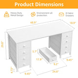 White Vanity Desk No Mirror - 47 Inch White Office Computer Desk with 8 Fabric Drawers on Both Sides for Girls, Makeup Work Writing Study Desks, Vanity Table No Mirror for Bedroom DLisiting