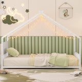 Twin Size Montessori Floor Bed with RGB LED Light, Twin Size House Floor Bed with High Headboard and Footboard, Twin Floor Bed with Slats, Twin Floor Bed for Kids(Twin White) Bellemave