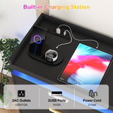 9 Drawer Dressers for Bedroom, Black Dresser with LED Lights and Power Outlet, Large Dresser Wooden Long Dresser, Double Wide Drawer Triple Dresser for Bedroom, Living Room, Entryway, Hallway knoworld