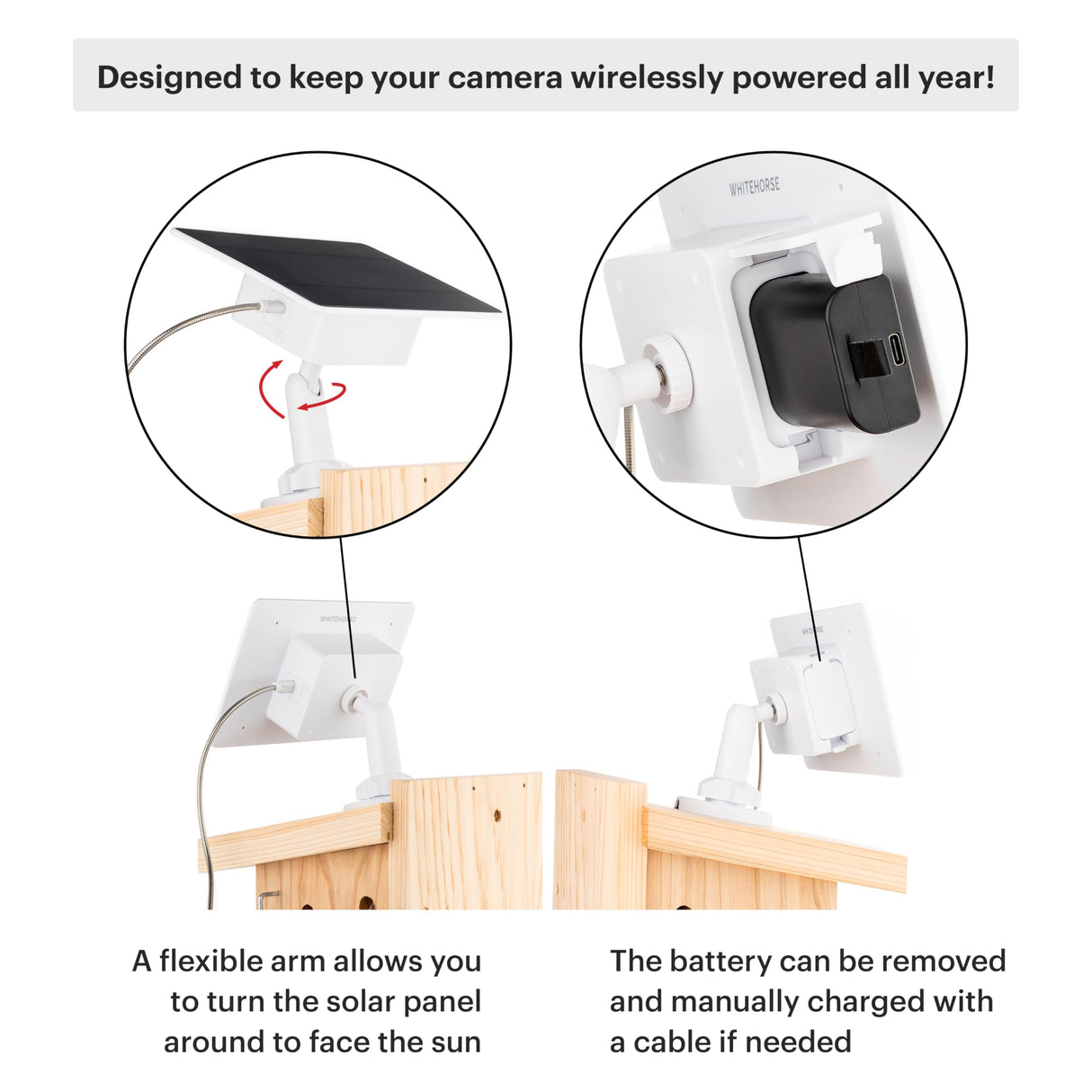 WHITEHORSE Bird House Camera - Wireless and Solar Powered - Take Photos and Videos from Your Phone (Free App) - Get Notified When a Bird is Detected - 32GB Memory Card Included WHITEHORSE