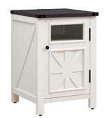 JXQTLINGMU Farmhouse End Table with Charging Station, 18'' Rustic Nightstand with Barn Door & Adjustable Shelf, Wooden Sofa Side Table with 3-Tier Storage for Living Room, Bedroom, White JXQTLINGMU