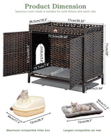 SETVSON Cat Litter Box Enclosure Furniture, Hidden Handwoven Rattan Litter Box with Mat, Large Cat House with Metal Heightened Feet, 30.3 x 18.3 x 28 Inches, Indoor for Living Room, Bedroom Brown SETVSON