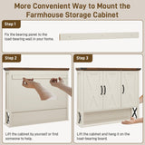 Halitaa Bathroom Wall Cabinet, Farmhouse Medicine Cabinet with Adjustable Wood Shelf & 3 Doors, Over The Toilet Storage Cabinet for Wall Mounted for Bathroom Laundry Room Kitchen, White and Brown Halitaa