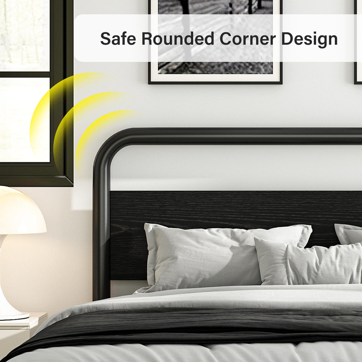 Catrimown King Size Bed Frame, Heavy Duty Metal Rustic King Platform Bed Frame with Wood Headboard, Under Bed Storage, Noise Free, No Box Spring Needed, Black Catrimown