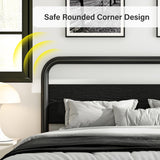 Catrimown King Size Bed Frame, Heavy Duty Metal Rustic King Platform Bed Frame with Wood Headboard, Under Bed Storage, Noise Free, No Box Spring Needed, Black Catrimown