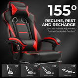 GTPLAYER Gaming Chair with Footrest, Big and Tall Game Chair 350lb Racing Style Computer Chair, Ergonomic Executive Office Chair High Back with Lumbar Support and Recliner, Red GTPLAYER
