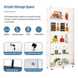 Maotifeys Modern Glass Display Cabinet 5-Shelf with LED Light, Lock and Wheels, 2 Door Curio Cabinets, Tempered Glass Collection Display Showcase for Living Room Home Office,White Maotifeys