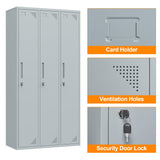 Anxxsu Metal Locker with 3 Doors Employees Locker, Metal Storage Locker with Hooks, 71" Storage Cabinet Lockers for Employees, Home, Office, Gym Requires Assembly (Grey) Anxxsu