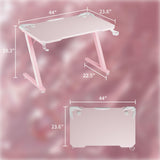 Furmax Gaming Desk Computer Desk Z-Shaped Gaming Table with Carbon Fibre Surface Home Office Desk PC Workstation Desk with Cup Holder, Headphone Hook Modern Style Desk (Pink, 44 inch) Furmax