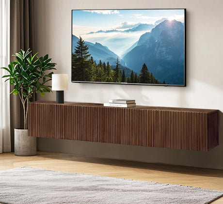 Floating TV Stand, Modern Wall Mount Entertainment Center TV Shelf, 70.7" Media Console Under TV Storage Cabinet with Fluted Doors, TV Consoles for Living Room, Floating Cabinet for Wall (Walnut) ZYBT