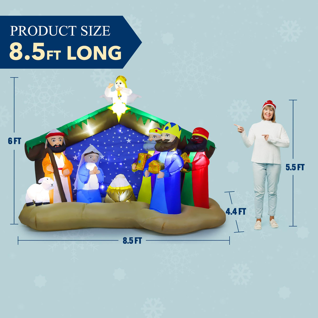 8.5 FT Christmas Inflatables Nativity Scene Outdoor Decorations, Christmas Blow Up Yard Decorations Nativity Sets for Garden Lawn Xmas Decor ZPISF