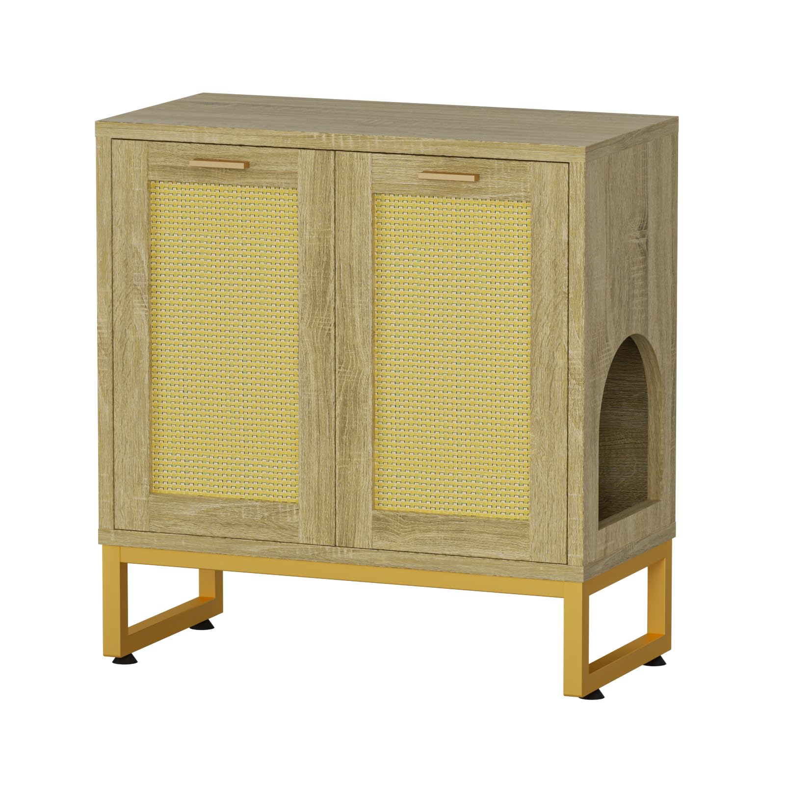 Halitaa Cat Litter Box Enclosure, Hidden Litter Box Furniture with Rattan Door,Cat Washroom Furniture with Metal Frame, Cat House End Table,Natural - WoodArtSupply