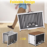 Aivituvin Dog Crate Furniture Foldable Side End Table Expandable Solid Wood Dog Kennel with 360° Rotatable Dog Bowls Indoor Cage, No Assembly Needed (Right Door) Aivituvin