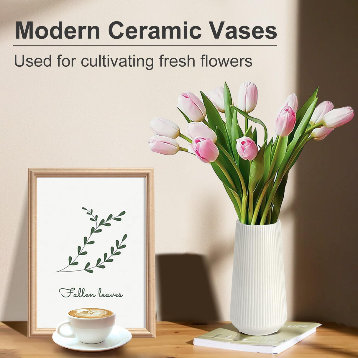 White Ceramic Vase, GUKJOB Small Cute Flower Vase for Pampas Grass, Home, Living Room, Dining Table, Farmhouse, Office Decor, Bedroom, Table, and Kitchen Shelf (White) GUKJOB