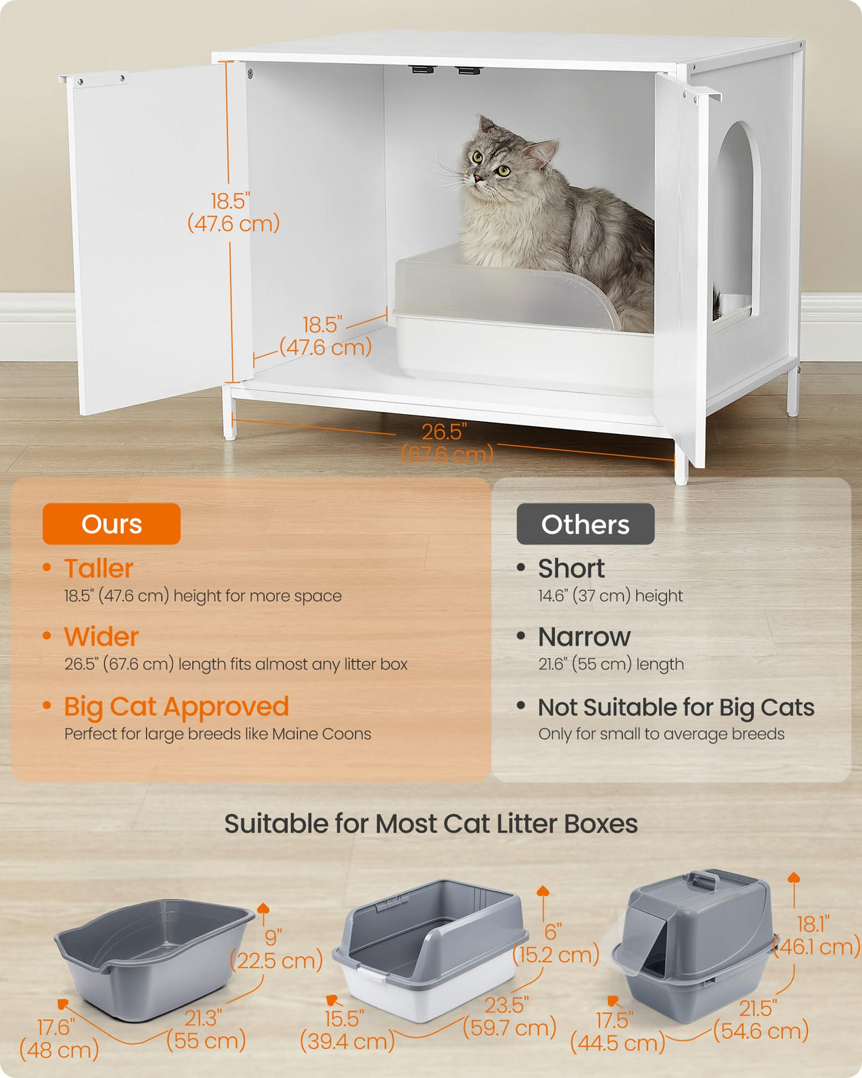 Feandrea Litter Box Enclosure, Modern Cat Litter Box Furniture Hidden, with Handles, Magnetic Locks, Cat House, Side End Table, 28.5 x 19.5 x 23 Inches, Snow White UPCL011W01 Feandrea
