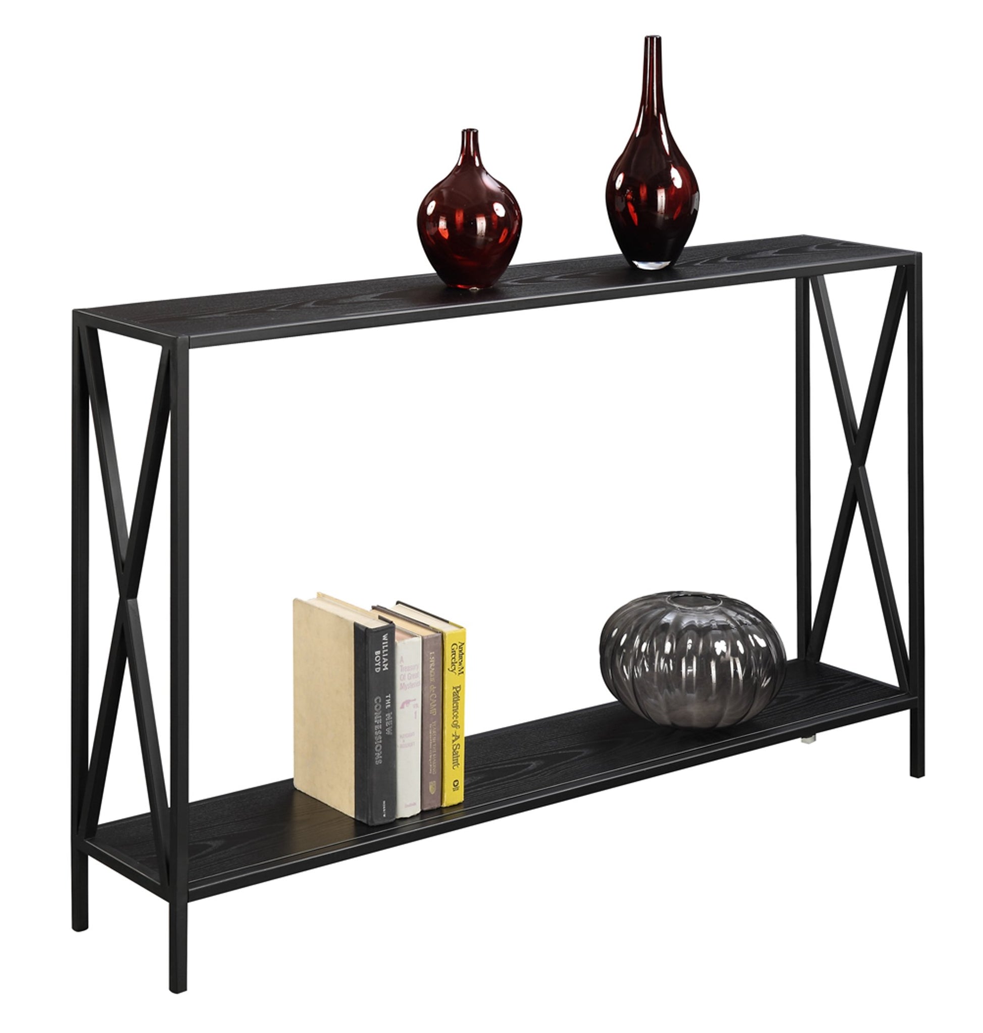 Convenience Concepts Tucson Console Table 47.25" - Modern Sofa Table with Storage Shelf, Entryway Hall Table for Living Room, Black - WoodArtSupply