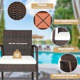 HAPPYGRILL 7 Pieces Patio Dining Set Outdoor Rattan Wicker Dining Furniture Set with Umbrella Hole, Powder Coated Steel Frame, Acacia Wood Dining Table and Armchairs with Removable Cushions HAPPYGRILL