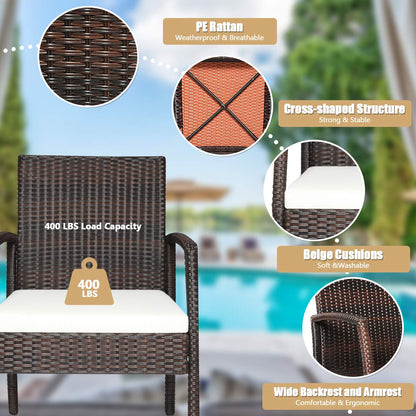 HAPPYGRILL 7 Pieces Patio Dining Set Outdoor Rattan Wicker Dining Furniture Set with Umbrella Hole, Powder Coated Steel Frame, Acacia Wood Dining Table and Armchairs with Removable Cushions - WoodArtSupply