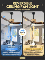 FookChak 60in Dimmable Black Ceiling Fan Light with Remote Control 3 Blade Hemp Rope Farmhouse Ceiling Fan with Light Walnut Wood LED Ceiling Fan Outdoor for Patio Kitchen Bedroom Living Room FookChak